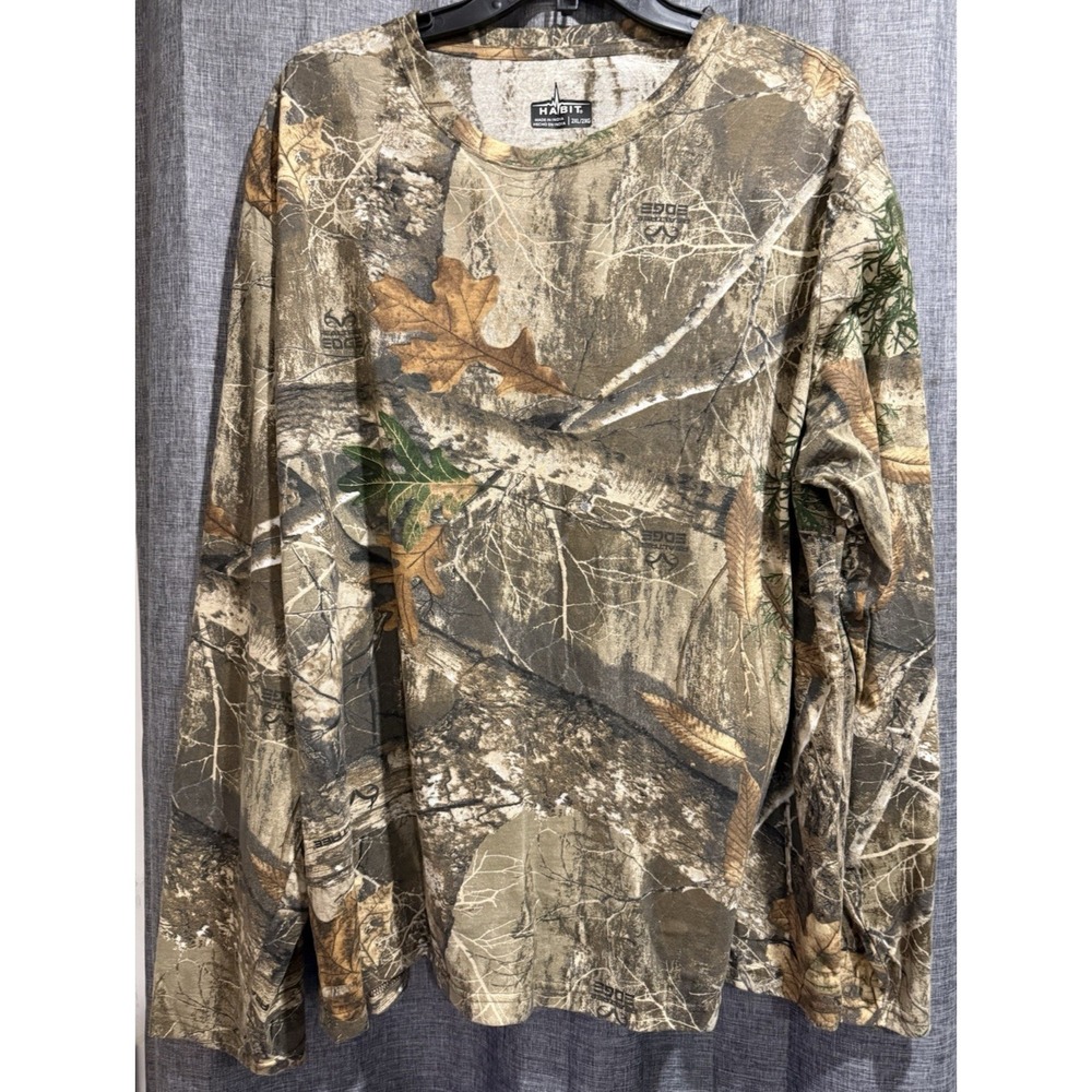 Habit Mens size XXL Long Sleeve Real Tree Official Fishing Hunting Leaves Camo